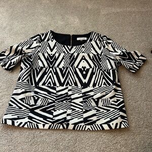Calvin Klein Black and White Graphic Boxy Blouse